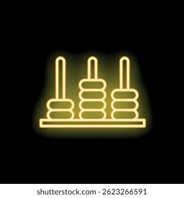 Bright yellow neon sign depicting an abacus, a traditional calculating tool, on a black background