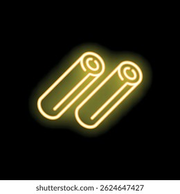Bright yellow neon sign depicting two cinnamon sticks, perfect for representing the spice in a vibrant and eye catching way