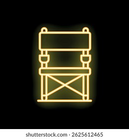 Bright yellow neon sign depicting a folding camping chair, perfect for highlighting outdoor and leisure activities