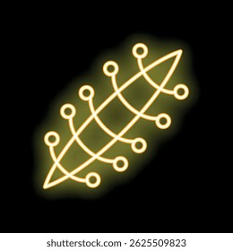 Bright yellow neon sign of a dna strand glowing on a black background