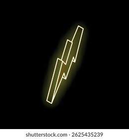Bright yellow neon sign is glowing in the shape of a lightning bolt on a black background