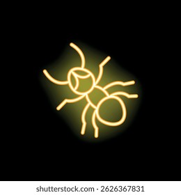 Bright yellow neon sign in the shape of an ant, glowing on a black background