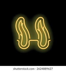 Bright yellow neon sign showing a pair of bunny ears on black background, great for easter themes