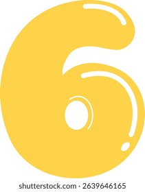 Bright yellow number 6 illustration in a playful cartoon style, perfect for children's educational designs or fun digital content.

