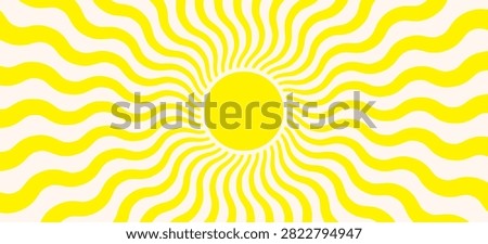 Bright yellow and off-white background featuring wavy radial sunbeam lines. Vintage psychedelic pop art backdrop.