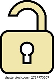 Icono de candado abierto amarillo brillante en un estilo plano moderno. Perfecto para representar acceso desbloqueado, Configuraciones de seguridad, vulnerabilidades de privacidad, Restablecer de Contraseña e interfaces de permisos de usuario.