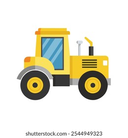 Bright Yellow Open Tractor Vector Illustration - Flat Icon Clipart for Print and Cotton Line Art Design