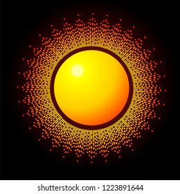 Bright yellow orange abstract sun. Vector