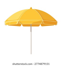 Bright yellow and orange beach umbrella standing on sandy ground