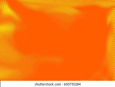 Bright yellow orange dotted comic book style abstract background. Old halftone pop art retro graphic page layout template. Vector illustration 