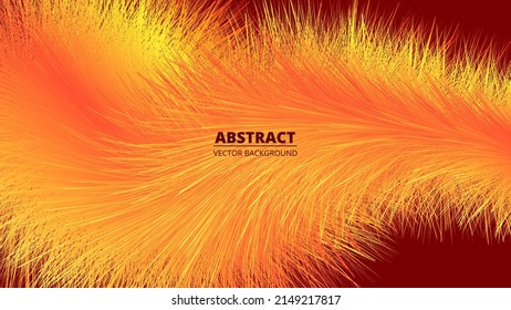 Bright yellow and orange fluffy fur on dark red vector background. Abstract colorful fluffy feather. Vector illustration