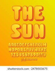 Bright Yellow and Orange Font. Summer Volumetric Alphabet. Warm Sunny 3d Letters and Numbers.