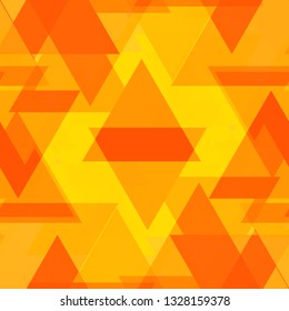Bright yellow and orange large triangles in the intersection and overlay. Geometric background with glitter and style.