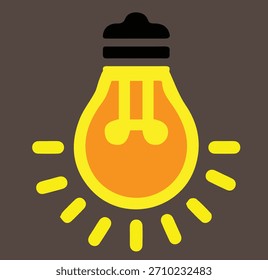 Icono de Vector de bombilla de color amarillo brillante y naranja diseñado en un estilo plano. Esta ilustración representa conceptos de creatividad, lluvia de ideas, soluciones inteligentes y energía eléctrica. Ideal para su uso en b