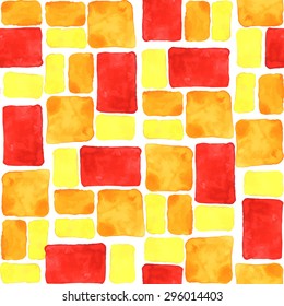 Bright yellow, orange, red seamless watercolor tile background. Hand drawn. Vector EPS 10