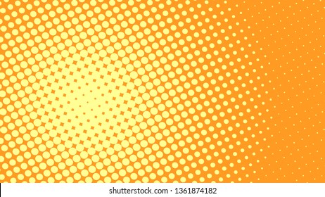Bright yellow and orange retro pop art background with dots. Vector abstract background with halftone dots design.