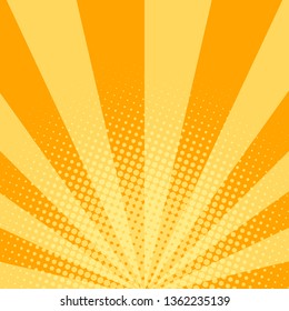 Bright yellow and orange retro pop art background with dots. Vector abstract background with halftone dots design.