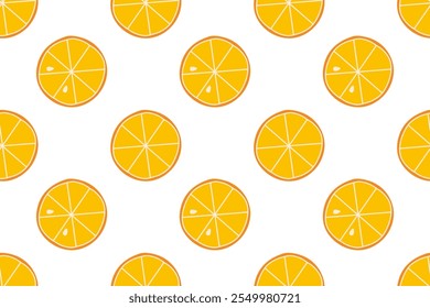 Bright yellow orange slices on a clean white background create a cheerful pattern