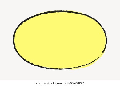 Bright yellow oval with a bold black outline on a light background. Oval shape, yellow color, and black outline create a striking contrast. Simple and bold design. Frame vector with copy space.