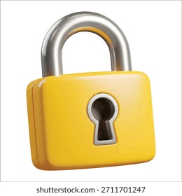 Um cadeado amarelo brilhante com uma algema prateada e um buraco de fechadura proeminente, simbolizando segurança e proteção.