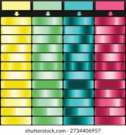 Bright Yellow Pale Mint Deep Cyan and Bright Magenta Shimmering Gradient Color Swatches.