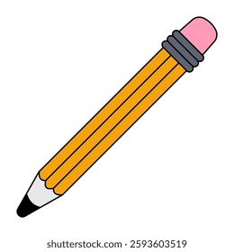 Bright Yellow Pencil Classic Writing Tool in cartoon Design