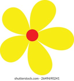 Bright Yellow Petal Flower with Red Center Vector – Minimal Abstract Floral Design on White Background