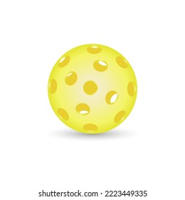 Bright yellow pickleball ball. Pickleball Sports equipment for outdoor games. Active sports for elderly. Vector 3d illustration on white background