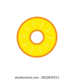Bright yellow pineapple slice, simple design. Orange rim outlines crisp, juicy texture. White center adds clean, modern appeal. Perfect for health, freshness, or tropical themes. Ideal for menus, apps