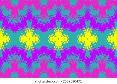 Bright Yellow and Pink Ikat Pattern with Geometric Motifs, Perfect for Vibrant Wall Decor and Festive Textile Projects Wallpaper and Bold Backdrops
