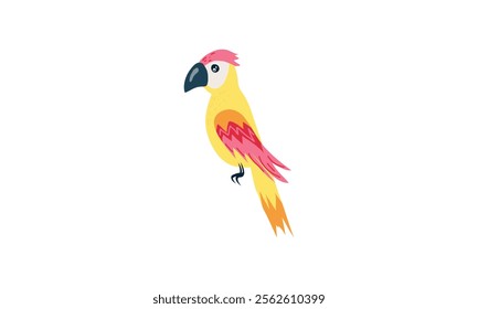 Bright yellow and pink parrot illustration with a vibrant, exotic design, isolated on white background for creative projects.