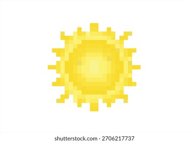 Ícone Brilhante De Sol De Arte Em Pixels Amarelos. 8 bits. Desenvolvimento de jogos, aplicativo móvel. Ilustração isolada de vetor.	
