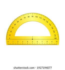 Bright yellow Protractor. Angles measuring tool. School object. Vector