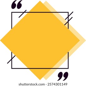 Bright yellow quote box featuring quotation marks, inviting text input, framed with a square design and accented by diagonal lines, set against a clean white background