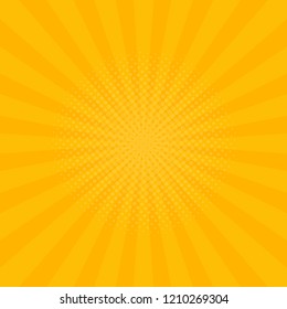 Bright yellow rays background. Comics, pop art style. Vector illustration.