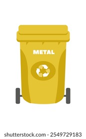 Bright yellow recycling bin for metal waste displayed in a clean environment