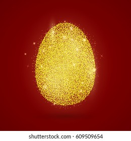 Bright yellow and red background. Vector Happy Easter. Template vector card. Gold Easter egg.