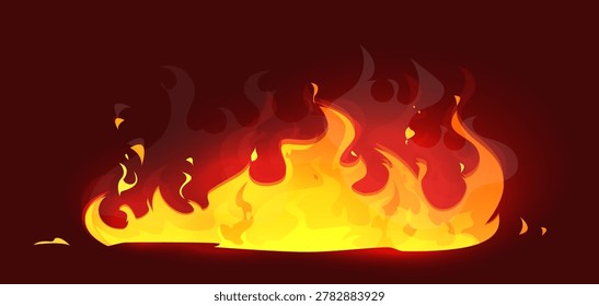 Bright yellow and red flames in stylized artistic style on a dark background, symbolizing heat and energy in a dramatic concept. Vector illustration