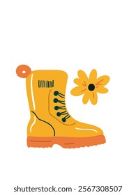 bright yellow rubber boot , color vector illustration