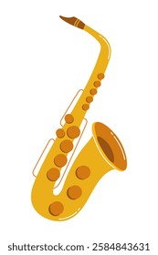 Bright yellow saxophone with glossy finish featuring expressive curves and details