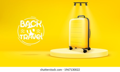 Bright yellow scene with yellow bag. Back to travel concept