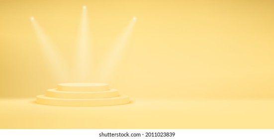 Bright yellow scene with circle podium