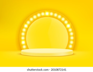 Bright yellow scene with round pedestal