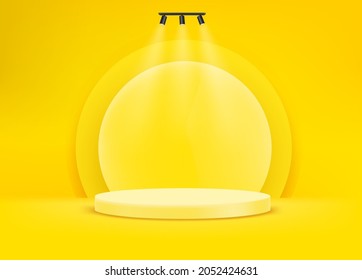 Bright yellow scene with round pedestal