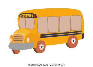 A bright yellow school bus travels an empty morning road. Clean vector lines, cheerful vibe. Ready for the day's adventures.