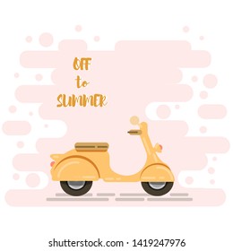 Bright yellow scooter on abstract pink background. Summer ways of travelling