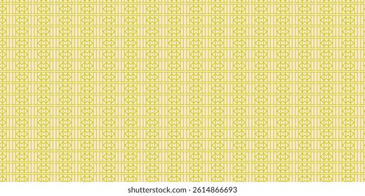 Bright yellow seamless pattern with linear geometric forms arranged in a tiled format. 