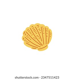Bright yellow seashell with red lines flat style, vector illustration isolated on white background. Decorative design element, nature and underwater, simple object