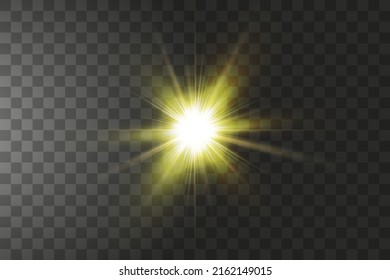 Sol brillante amarillo brillante brillante Aislado sobre fondo transparente. Efecto luminoso. Ilustración del vector