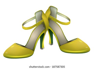 Bright yellow shoes high-heeled, vector illustration.